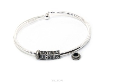 NLB|ARGENTO 925 : Bracciale donna uomo CHARME chiusura brevettata ovale - Nalbori componibili - con 2 STOP 3 lettere ISA