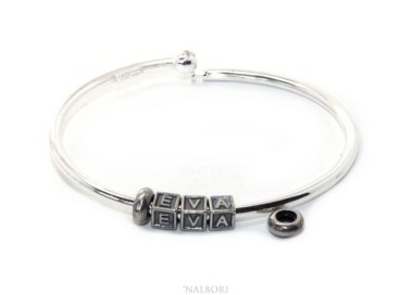 NLB|SILVER 925: Man's Christening Charme patented Oval Closure - Modular Sweatshirts - with 2 STOP and  3 letters ISA
