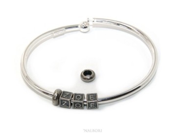 NLB|SILVER 925: Man's Christening Charme patented Oval Closure - Modular Sweatshirts - with 2 STOP and  3 letters zoe
