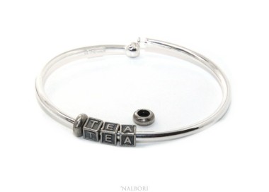 NLB|SILVER 925: Man's Christening Charme patented Oval Closure - Modular Sweatshirts - with 2 STOP and  3 letters zoe