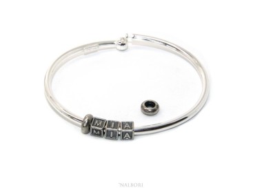 NLB|ARGENTO 925 : Bracciale donna uomo CHARME chiusura brevettata ovale - Nalbori componibili - con 2 STOP 3 lettere TEA