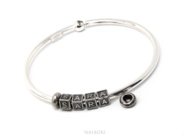 NLB|SILVER 925: Man's Christening Charme patented Oval Closure - Modular Sweatshirts - with 2 STOP and 4 letters INES