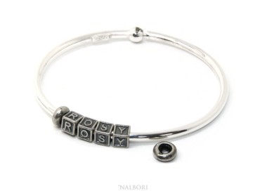 NLB|ARGENTO 925 : Bracciale donna uomo CHARME chiusura brevettata ovale - Nalbori componibili - con 2 STOP 4 lettere ROSY