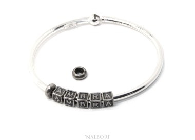 NLB|ARGENTO 925 : Bracciale donna uomo CHARME chiusura brevettata ovale - Nalbori componibili - con 2 STOP 5 lettere AMBRA