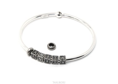 NLB|ARGENTO 925 : Bracciale donna uomo CHARME chiusura brevettata ovale - Nalbori componibili - con 2 STOP 5 lettere ANITAA