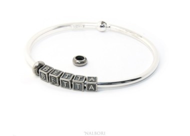 NLB|ARGENTO 925 : Bracciale donna uomo CHARME chiusura brevettata ovale - Nalbori componibili - con 2 STOP 5 lettere BETTA