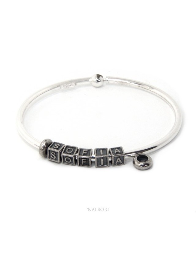 ARGENTO 925 : Bracciale donna uomo CHARME chiusura brevettata ovale - Nalbori componibili - con 2 STOP 5 lettere SOFIA