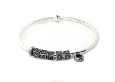 NLB|ARGENTO 925 : Bracciale donna uomo CHARME chiusura brevettata ovale - Nalbori componibili - con 2 STOP 5 lettere SOFIA