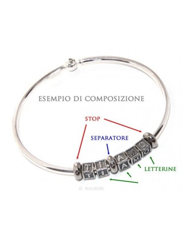 ARGENTO 925 : Bracciale donna uomo CHARME chiusura brevettata ovale - Nalbori componibili - con 2 STOP 5 lettere SOFIA