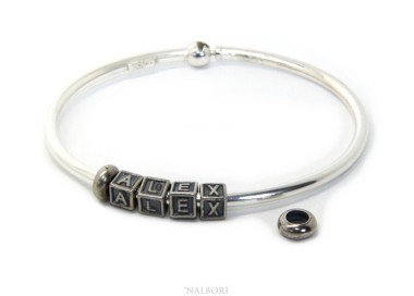 NLB|SILVER 925: Man's Christening Charme patented Oval Closure - Modular Sweatshirts - with 2 STOP and 4 letters SUSY