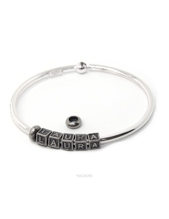 SILVER 925: Man's Christening Charme patented Oval Closure - Modular Sweatshirts - with 2 STOP and 5 letters ANITAA SILVER 925: Man's Christening Charme patented Oval Closure - Modular Sweatshirts - with 2 STOP and 5 letters ANITAA