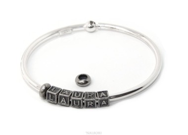 NLB|ARGENTO 925 : Bracciale donna uomo CHARME chiusura brevettata ovale - Nalbori componibili - con 2 STOP 5 lettere LAURA