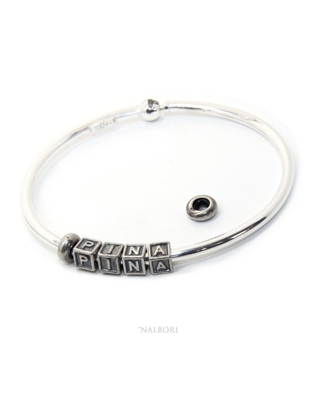 ARGENTO 925 : Bracciale donna uomo CHARME chiusura brevettata ovale - Nalbori componibili - con 2 STOP 4 lettere PINA ARGENTO 925 : Bracciale donna uomo CHARME chiusura brevettata ovale - Nalbori componibili - con 2 STOP 4 lettere PINA