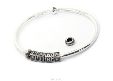 NLB|SILVER 925: Man's Christening Charme patented Oval Closure - Modular Sweatshirts - with 2 STOP and 4 letters PINA