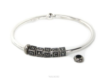 NLB|SILVER 925: Man's Christening Charme patented Oval Closure - Modular Sweatshirts - with 2 STOP and 5 letters NANCY