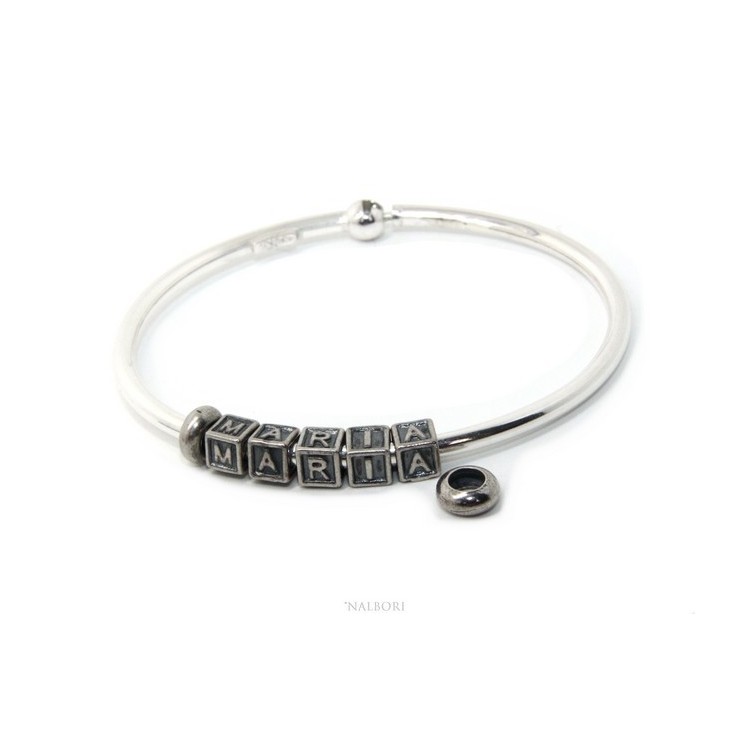 NLB|SILVER 925: Man's Christening Charme patented Oval Closure - Modular Sweatshirts - with 2 STOP and 5 letters MARIA