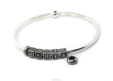 NLB|SILVER 925: Man's Christening Charme patented Oval Closure - Modular Sweatshirts - with 2 STOP and 5 letters MARIA