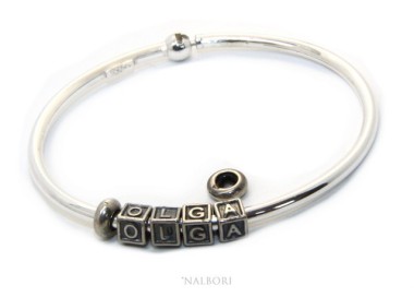 NLB|SILVER 925: Man's Christening Charme patented Oval Closure - Modular Sweatshirts - with 2 STOP and 4 letters OLGA