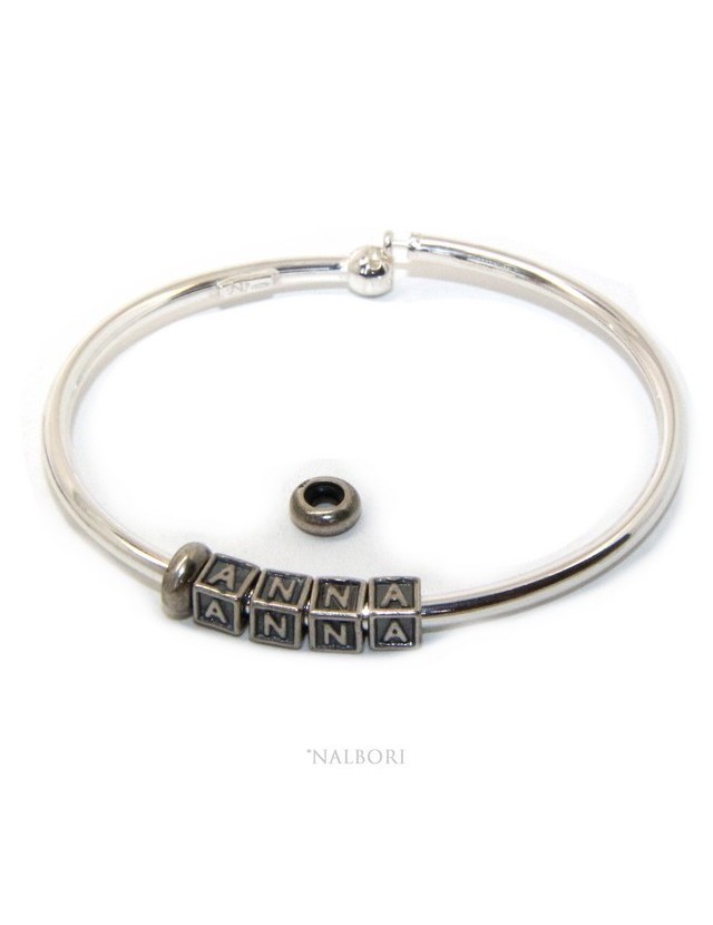 ARGENTO 925 : Bracciale donna uomo CHARME chiusura brevettata ovale - Nalbori componibili - con 2 STOP 4 lettere ANNA ARGENTO 925 : Bracciale donna uomo CHARME chiusura brevettata ovale - Nalbori componibili - con 2 STOP 4 lettere ANNA