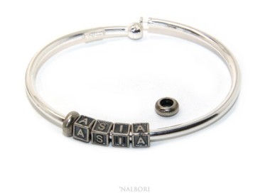 NLB|SILVER 925: Man's Christening Charme patented Oval Closure - Modular Sweatshirts - with 2 STOP and 4 letters ASIA