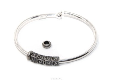 NLB|ARGENTO 925 : Bracciale donna uomo CHARME chiusura brevettata ovale - Nalbori componibili - con 2 STOP 4 lettere EMMA