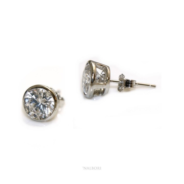 NLB|Argento 925 : orecchini donna uomo grandi cipollina 8 mm zirconi bianchi