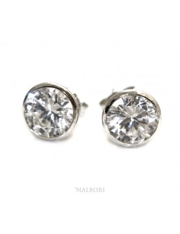 Argento 925 : orecchini donna uomo grandi cipollina 8 mm zirconi bianchi
