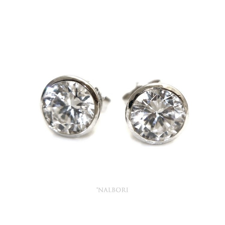 NLB|Silver 925: earrings woman man large onion 8 mm cubic zirconia