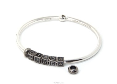 NLB|ARGENTO 925 : Bracciale donna uomo CHARME chiusura brevettata ovale - Nalbori componibili - con 2 STOP 5 lettere MOIRA