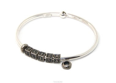 NLB|SILVER 925: Man's Christening Charme patented Oval Closure - Modular Sweatshirts - with 2 STOP and 5 letters MOIRAA