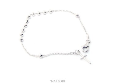 NLB|Rosary bracelet for men and women in 925 sterling silver smooth cross 4 mm balls various lengths Clear