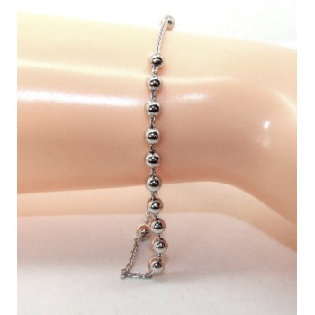 NLB|Rosary bracelet for men and women in 925 sterling silver cross smooth balls 4 mm various lengths Rhodium