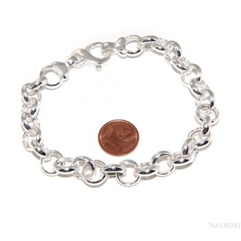 NLB|632/5000 Woman bracelet in 925 silver, not rhodium, rolo 'circles also to hang pendants 19 - 20 cm