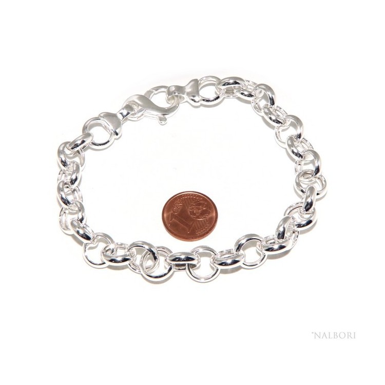 NLB|632/5000 Woman bracelet in 925 silver, not rhodium, rolo 'circles also to hang pendants 19 - 20 cm
