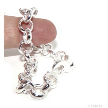 NLB|632/5000 Woman bracelet in 925 silver, not rhodium, rolo 'circles also to hang pendants 19 - 20 cm