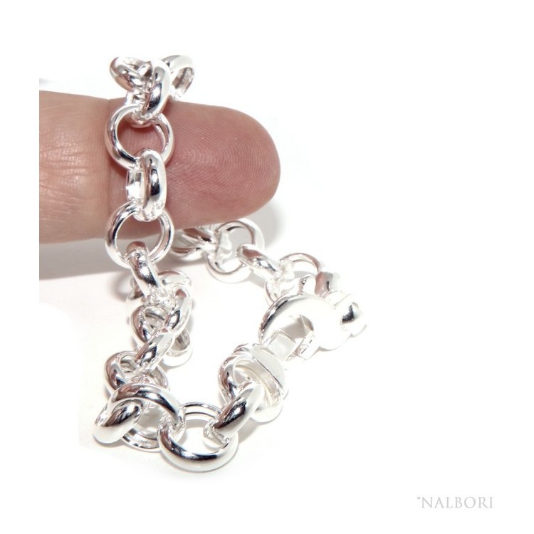 NLB|Bracciale donna in Argento 925 non rodiato, rolo' cerchi anche per appendere ciondoli 19 - 20 cm