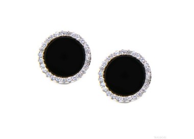 NLB|orecchini argento 925 11mm bottone cerchio Onice nero pavè zirconi