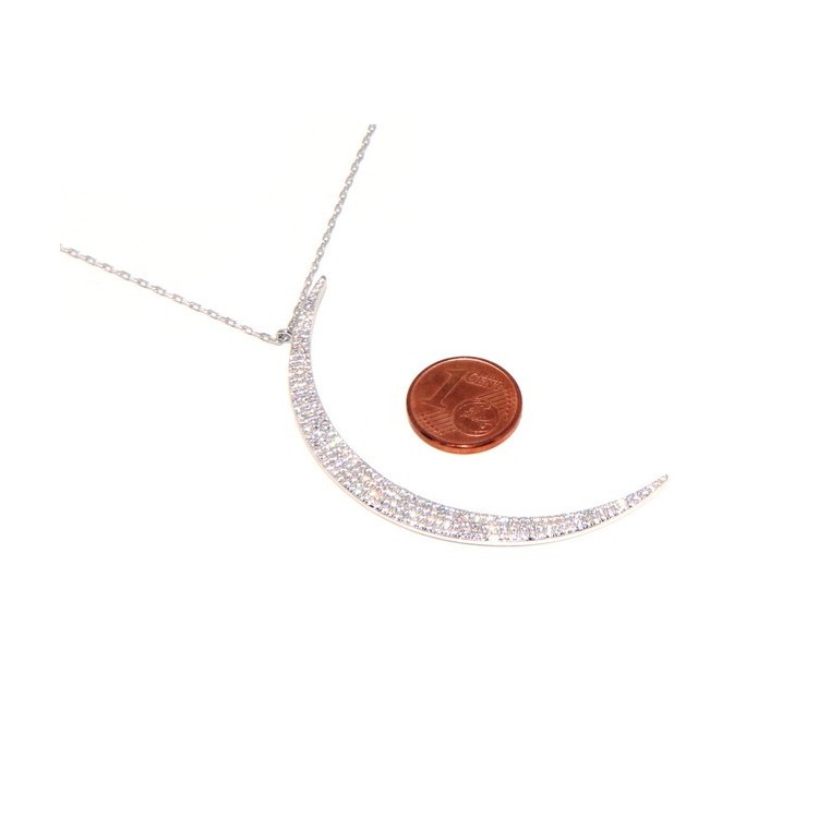 NLB|Collier donna tutto ARGENTO 925 con pendente grande mezza luna pavè zirconi bianchi