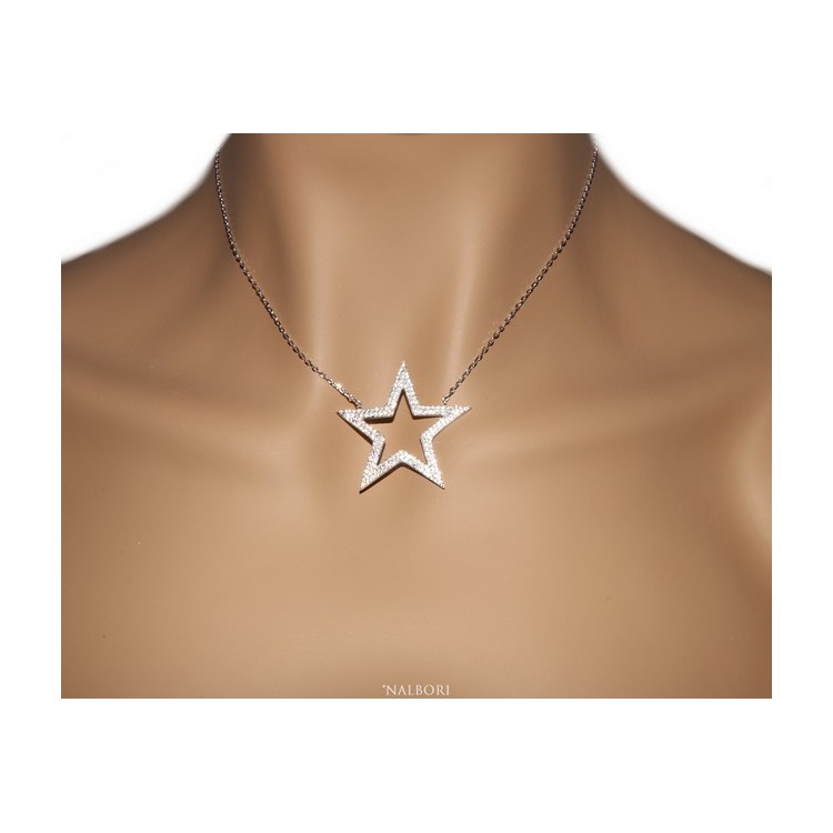 NLB|Collier necklace woman 925 SILVER with big star pendant pavé white cubic zirconia