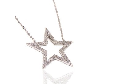 NLB|Collier donna ARGENTO 925 con pendente grande stella pavè zirconi bianchi ciondolo e collana
