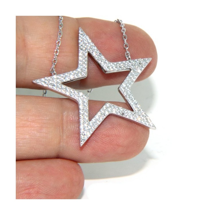 NLB|Collier donna ARGENTO 925 con pendente grande stella pavè zirconi bianchi ciondolo e collana
