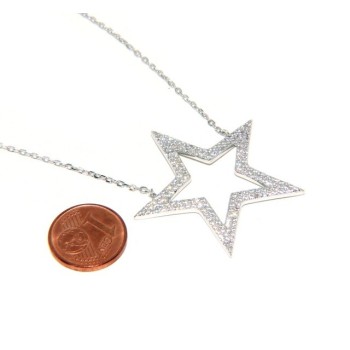 NLB|Collier necklace woman 925 SILVER with big star pendant pavé white cubic zirconia