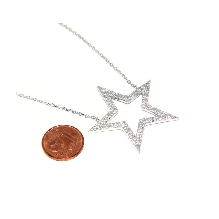 NLB|Collier necklace woman 925 SILVER with big star pendant pavé white cubic zirconia