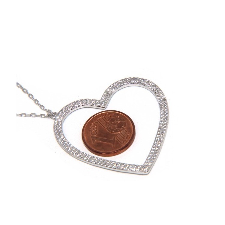 NLB|Collana Collier donna ARGENTO 925 con pendente grande cuore pavè zirconi bianchi