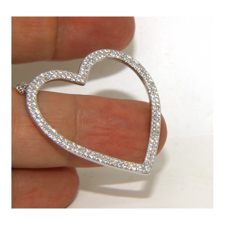 NLB|Collana Collier donna ARGENTO 925 con pendente grande cuore pavè zirconi bianchi