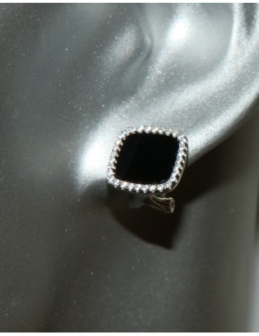orecchini argento 925 quadrati donna onice omega 12mm zirconi e bottone nero