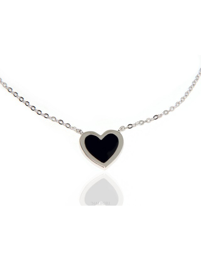 Collana cuore argento 925 e pietra onice nero 14 x 14 NALBORI Collana cuore argento 925 e pietra onice nero 14 x 14 NALBORI