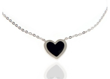 NLB|Silver 925: Necklace Collier woman heart black onyx stone 14 x 14