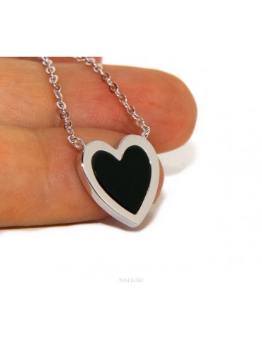 Collana cuore argento 925 e pietra onice nero 14 x 14 NALBORI