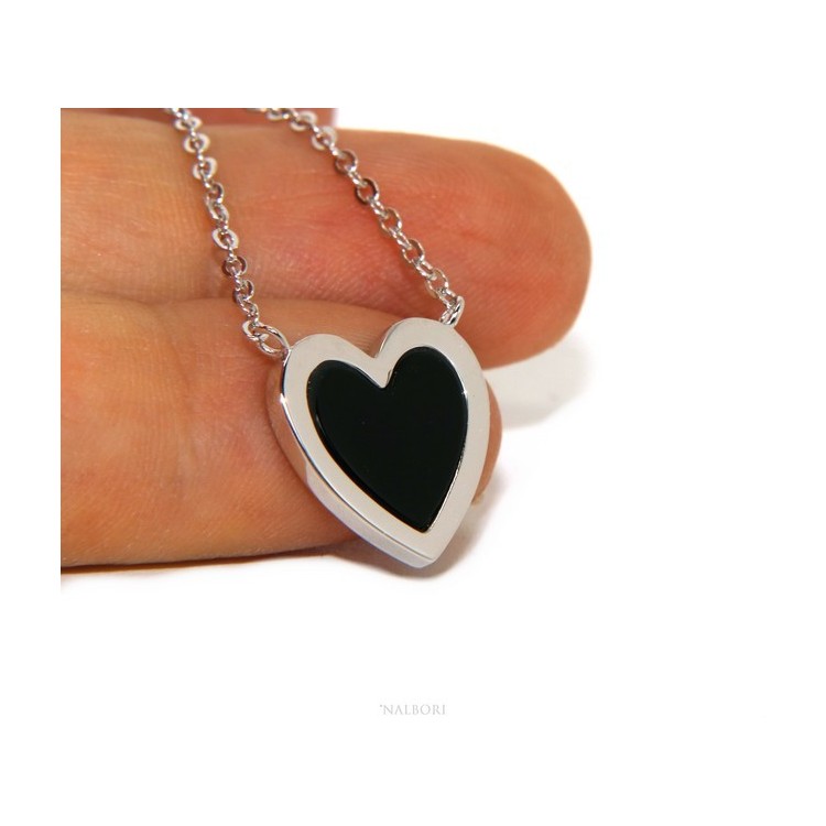 NLB|Collana cuore argento 925 e pietra onice nero 14 x 14 NALBORI